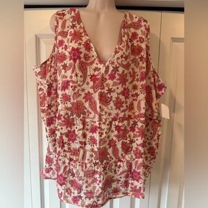 Grace & Karma pink floral sleeveless tank top gauze 2X new